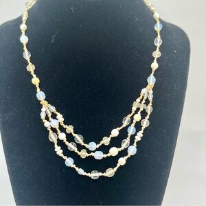 Vintage Monet multi strand beaded necklace opalescent glass gold tone